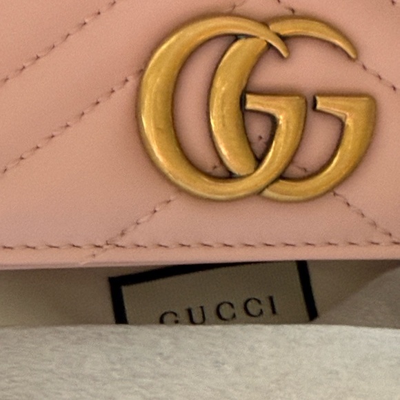 New Authentic Gucci GG Marmont Mini leather shoulder bag chain pink 488426 - Picture 3 of 6